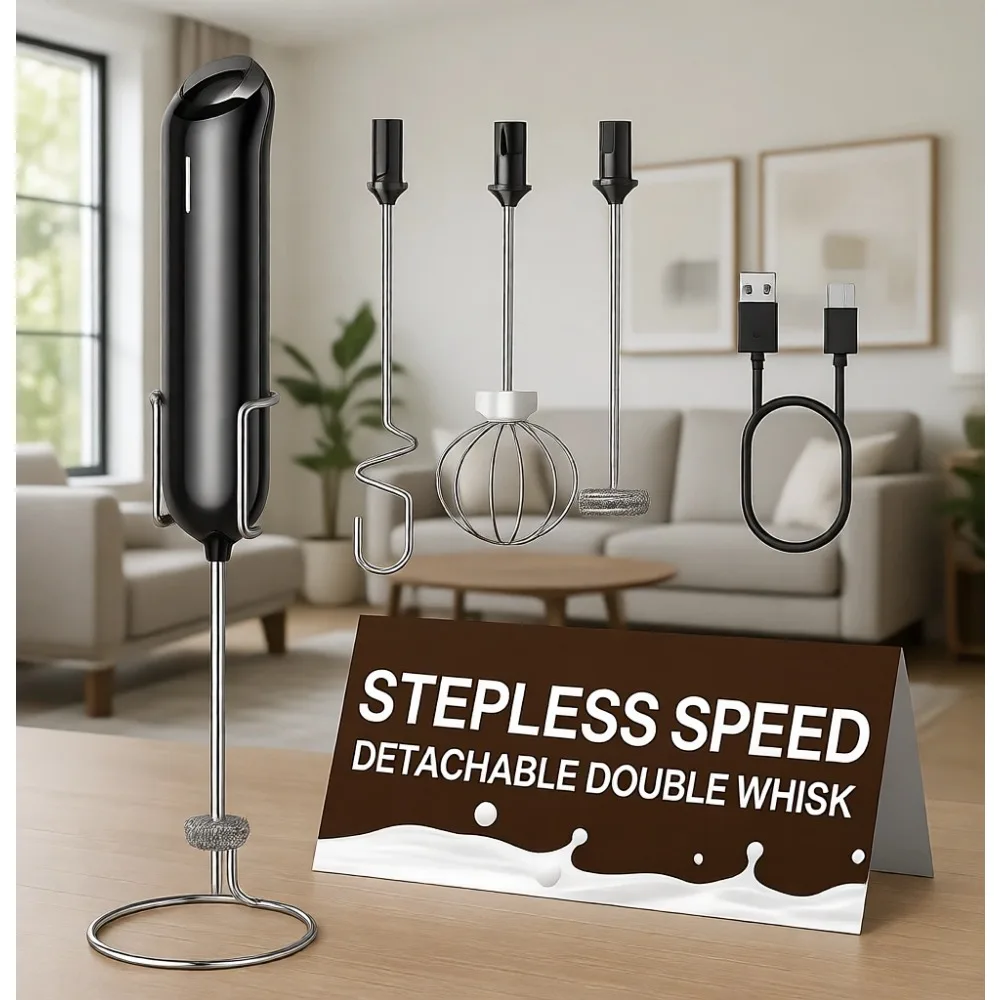 Variable Speed Rechargeable Milk Frother Wand Detachable Double Whisk Handheld Electric Drink Mixer for Latte Cappuccino Matcha
Variable Speed Rechargeable Milk Frother Wand Detachable Double Whisk Handheld Electric Drink Mixer for Latte Cappuccino Matcha