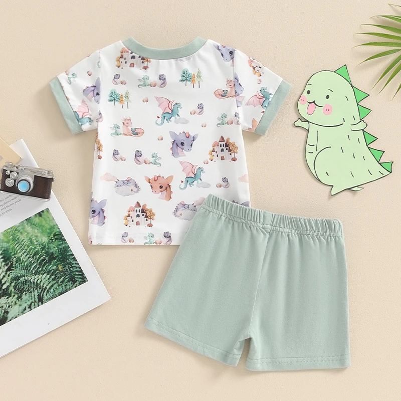 Toddler Boy Summer Outfit Cartoon Animal Print Short Sleeve T-Shirt with Solid Color Shorts
Toddler Boy Summer Outfit Cartoon Animal Print Short Sleeve T-Shirt with Solid Color Shorts