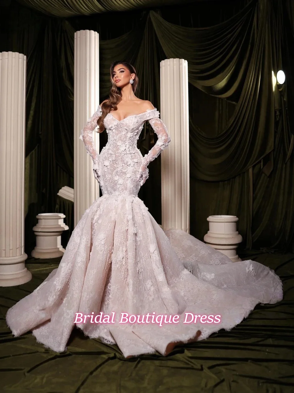 Custom Made Vintage Off Shoulder Full Sleeves V-Neck Mermaid Wedding Dresses Embroidery Lace With 3D flower Bridal Gown
Custom Made Vintage Off Shoulder Full Sleeves V-Neck Mermaid Wedding Dresses Embroidery Lace With 3D flower Bridal Gown