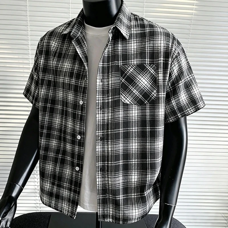 Men's Black White Checkered Short Sleeve Shirts Button-Down Shirt Spring Summer Korean Fashion Slim Casual Wear Blouse Tops Men
Men's Black White Checkered Short Sleeve Shirts Button-Down Shirt Spring Summer Korean Fashion Slim Casual Wear Blouse Tops Men