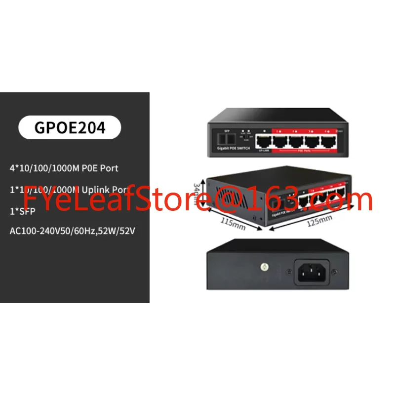 Conmutador Gigabit PoE de 4 puertos Fuente de alimentación incorporada Gigabit Ethhenet de 52 W, cámara IP compatible con IEEE80
Conmutador Gigabit PoE de 4 puertos Fuente de alimentación incorporada Gigabit Ethhenet de 52 W, cámara IP compatible con IEEE80