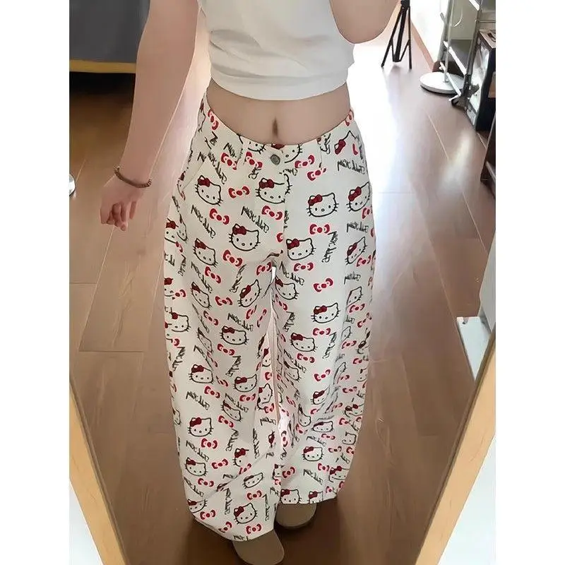 Sanrio летние джинсы Hello Kittys для девочек, новый стиль, брюки, прямые широкие брюки, пол, высокая талия, тонкие, свободные, милые, удобные, повседневные 
Sanrio летние джинсы Hello Kittys для девочек, новый стиль, брюки, прямые широкие брюки, пол, высокая талия, тонкие, свободные, милые, удобные, повседневные