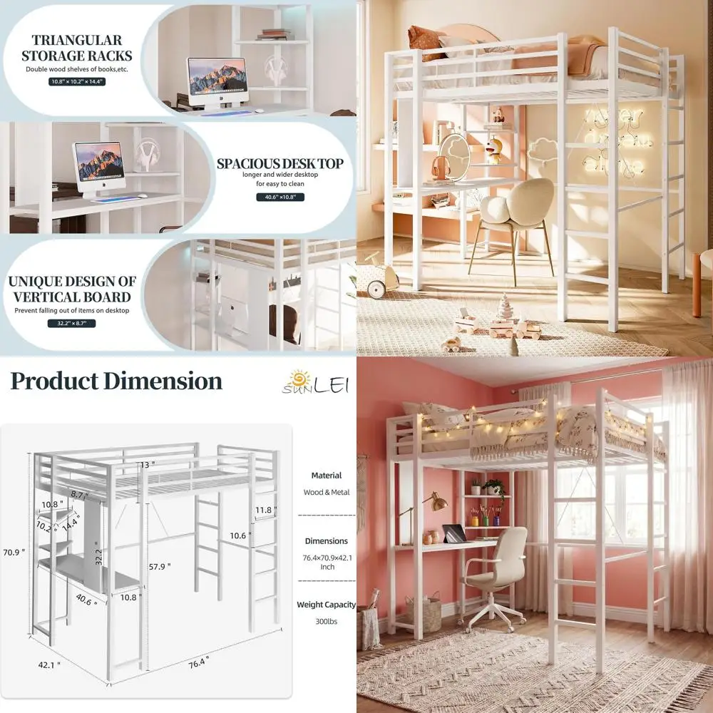 Twin Size Metal Bunk Bed with Desk, 2 Ladders and Safety Guard, Ideal for Small Spaces, Matte White Finish
Twin Size Metal Bunk Bed with Desk, 2 Ladders and Safety Guard, Ideal for Small Spaces, Matte White Finish