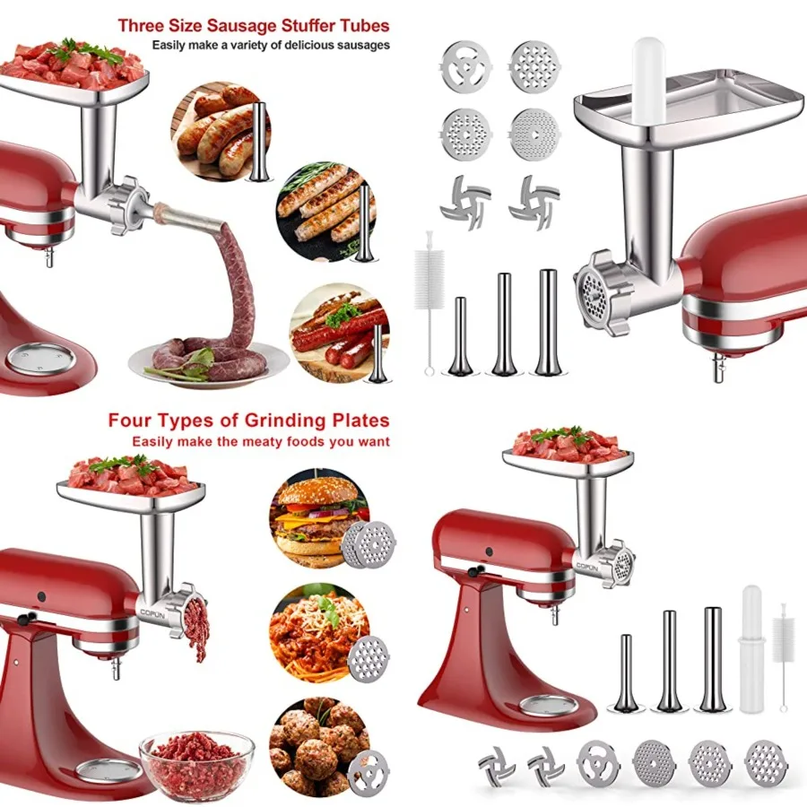 Metal Meat Grinder Attachment for KitchenAid Stand Mixers, Food Grinder Attachment Includes 4 Grinding Plates, 3 Sausage Stuffe
Metal Meat Grinder Attachment for KitchenAid Stand Mixers, Food Grinder Attachment Includes 4 Grinding Plates, 3 Sausage Stuffe