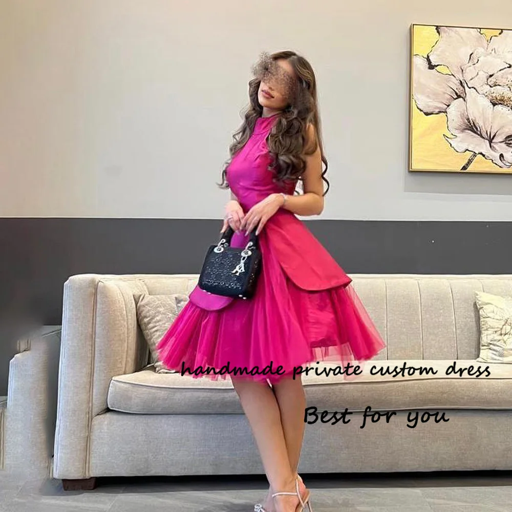 Short Pink Evening Party Dresses Satin Tulle Knee Length Dubai Prom Dress Elegant Women Banquet Occasion Gown Outfits Night Wear
Short Pink Evening Party Dresses Satin Tulle Knee Length Dubai Prom Dress Elegant Women Banquet Occasion Gown Outfits Night Wear