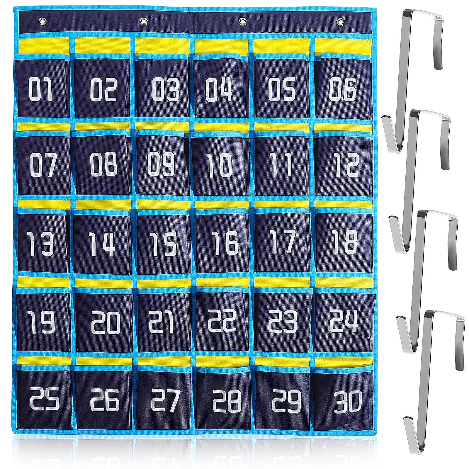 1PCS Blue Yellow 30 Pockets Wall Hanging Bag 4 Hooks Calculator Holder Classroom Phone Storage Teacher Organizer Pocket Chart
1PCS Blue Yellow 30 Pockets Wall Hanging Bag 4 Hooks Calculator Holder Classroom Phone Storage Teacher Organizer Pocket Chart