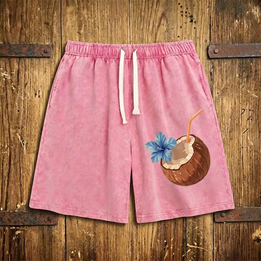 Mens Vintage Washed Cotton Loose Casual Shorts With Tropical Coconut Print
Mens Vintage Washed Cotton Loose Casual Shorts With Tropical Coconut Print