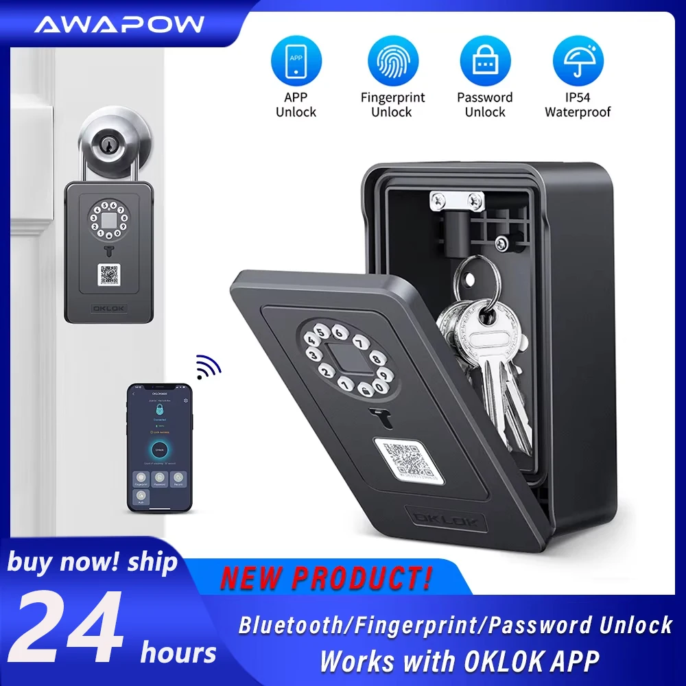 Awapow Bluetooth-брелок для ключей с паролем, защита от кражи, блокировка для ключей с распознаванием отпечатков пальцев, наружная Водонепроницаемая настенная блокировка, работает с OKLOK