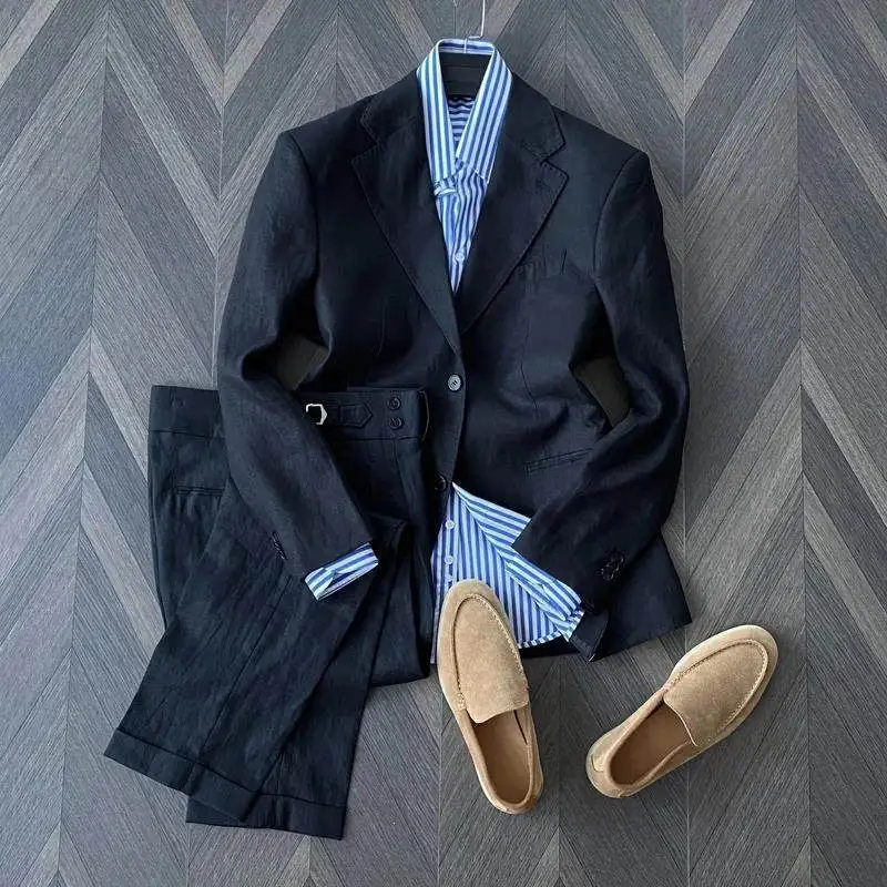 Japanese 100% linen flat-neck suit men's unstructured two-button casual suit
Japanese 100% linen flat-neck suit men's unstructured two-button casual suit