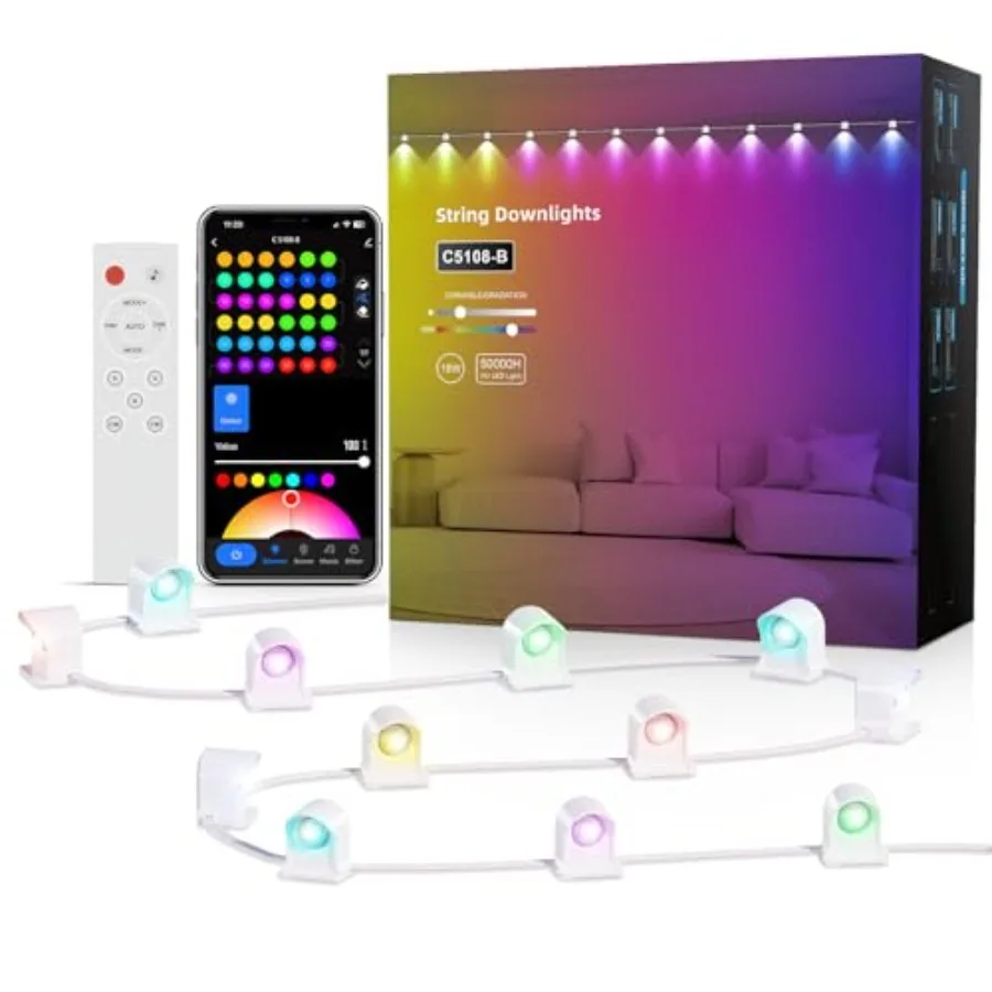 String Downlights Indoor, 30ft Smart Wall Backlight for Bedroom with 30 Led Lights, 111 Scene Modes, Music Sync Color Changing
String Downlights Indoor, 30ft Smart Wall Backlight for Bedroom with 30 Led Lights, 111 Scene Modes, Music Sync Color Changing