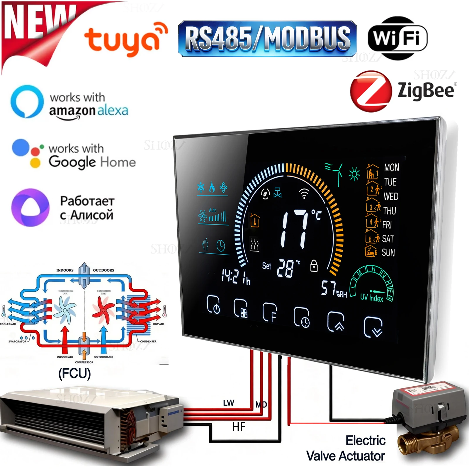 Термостат WiFi/RS485/Zigbee для кондиционера и 3 фанкойлов, Домашний контроллер температуры охлаждения/отопления на 2/4 трубы, Совместим с Alexa, Google Home и Яндекс Алисой
Термостат WiFi/RS485/Zigbee для кондиционера и 3 фанкойлов, Домашний контроллер температуры охлаждения/отопления на 2/4 трубы, Совместим с Alexa, Google Home и Яндекс Алисой