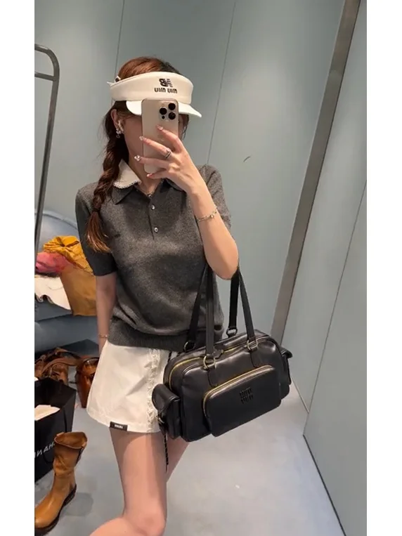 Mimius Women's Short Sleeve Knitted Shirt Summer New Style Slimming Top Color Block Wool Blend Detachable Collar Casual Fashion
Mimius Women's Short Sleeve Knitted Shirt Summer New Style Slimming Top Color Block Wool Blend Detachable Collar Casual Fashion