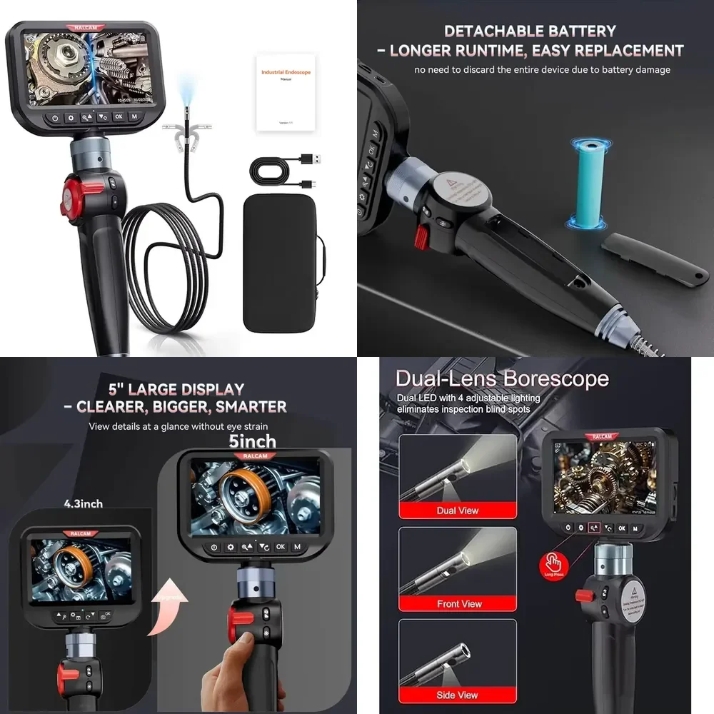2-Way 180° Articulating Borescope 3mm 1.5m 5.0" IPS Screen 6 LED IP67 Pipe Inspection Elastic Metal Hose
2-Way 180° Articulating Borescope 3mm 1.5m 5.0" IPS Screen 6 LED IP67 Pipe Inspection Elastic Metal Hose