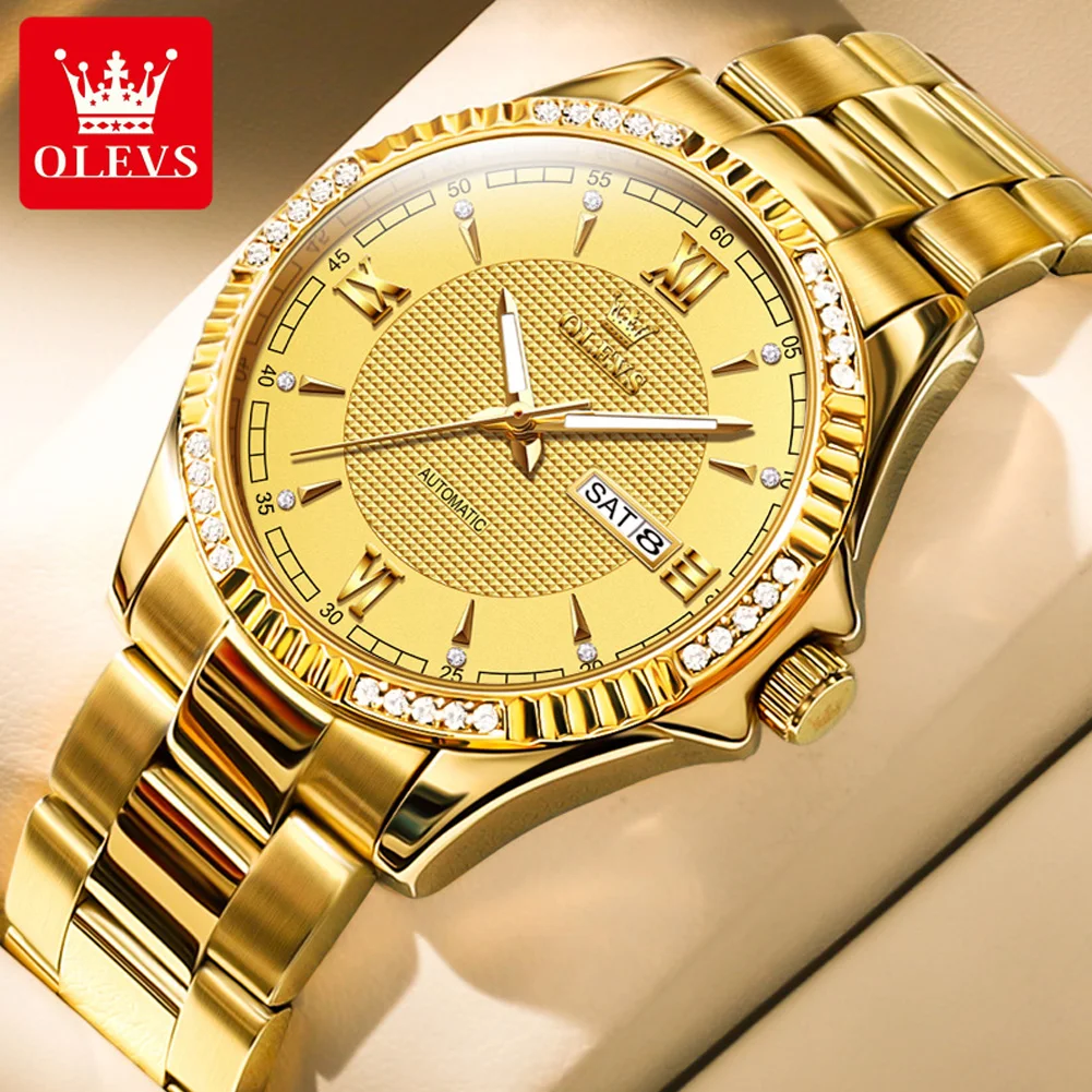 OLEVS 6676 Watches Man Steel Strap Gold Watch For Men Automatic Mechanical Men's Watches Original Diamond Bezel Luxury Man Watch
OLEVS 6676 Watches Man Steel Strap Gold Watch For Men Automatic Mechanical Men's Watches Original Diamond Bezel Luxury Man Watch
