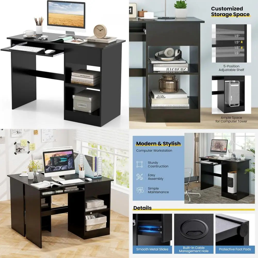 Computer Desk with Keyboard Tray and Drawer, Home Office Desk with Adjustable Shelves & Cable Hole, Modern Vanity Table for Bedr
Computer Desk with Keyboard Tray and Drawer, Home Office Desk with Adjustable Shelves & Cable Hole, Modern Vanity Table for Bedr