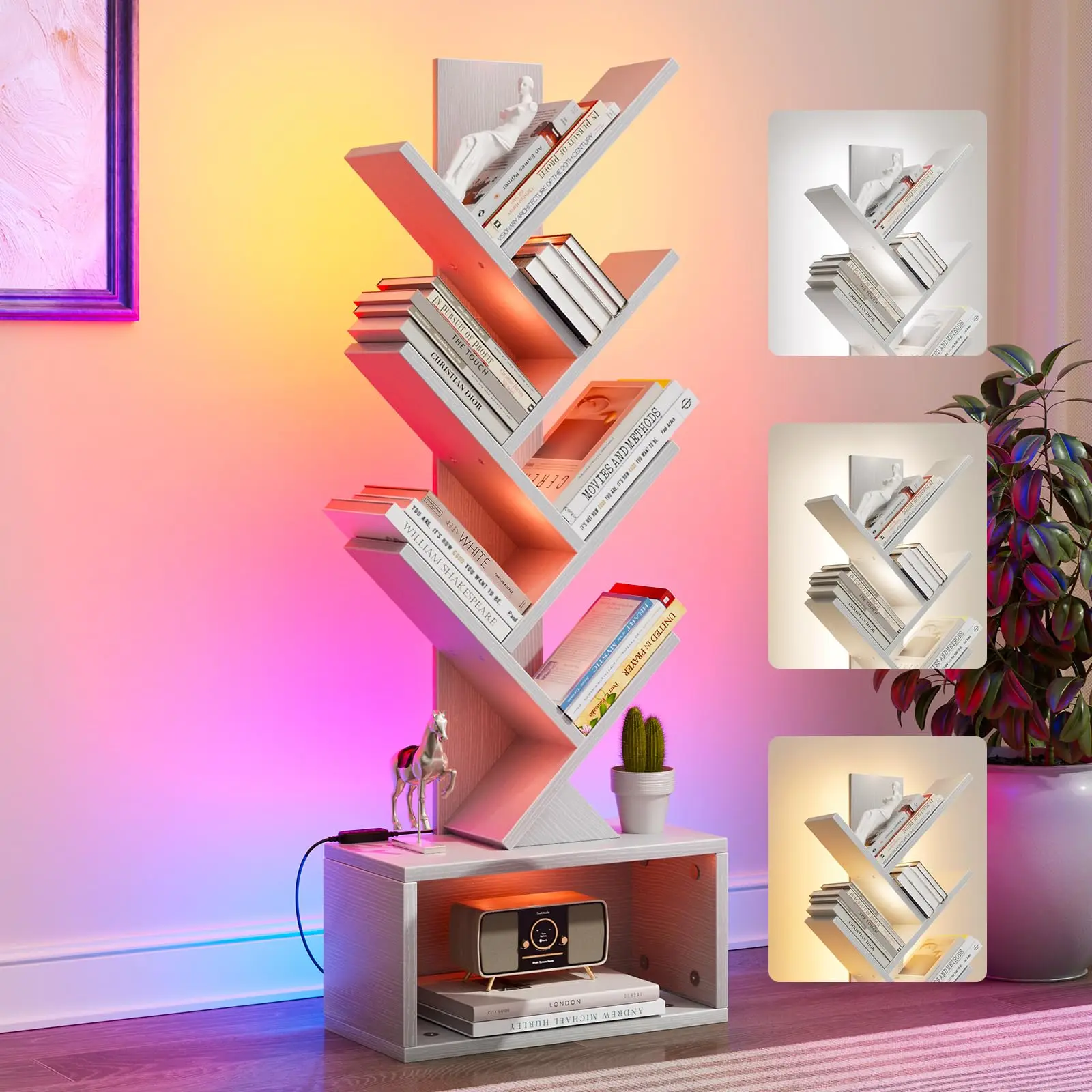 6 Tier Tree Bookshelf With RGBIC LED Lights, Floor Standing Corner Bookcase With Storage For Living Room Bedroom
6 Tier Tree Bookshelf With RGBIC LED Lights, Floor Standing Corner Bookcase With Storage For Living Room Bedroom