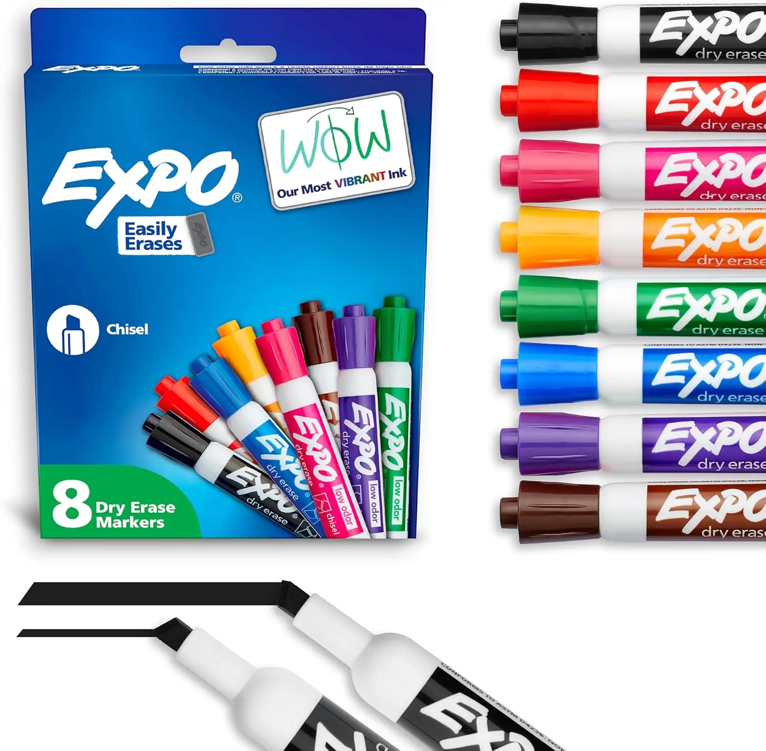 Dry Erase Markers, Low Odor Ink, Chisel Tip, 8 Count for Whiteboards, Office, School, Classroom
Dry Erase Markers, Low Odor Ink, Chisel Tip, 8 Count for Whiteboards, Office, School, Classroom