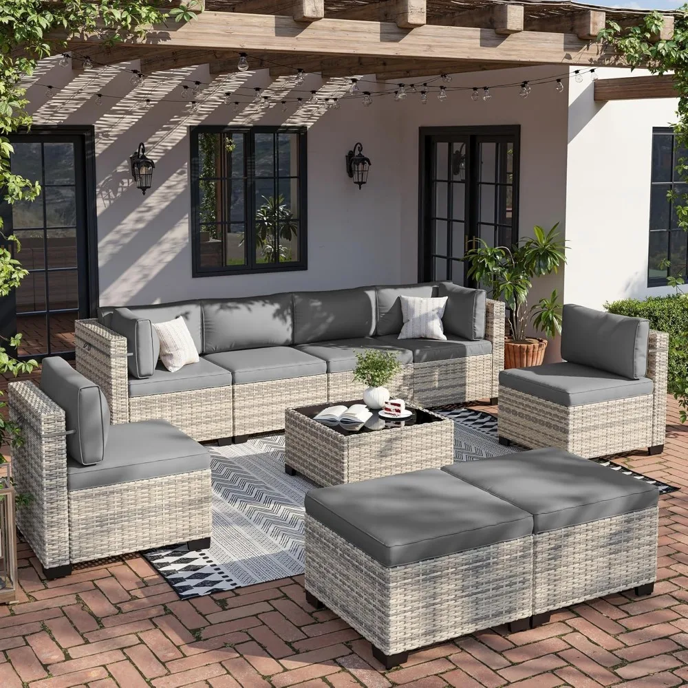 9-Piece Patio Furniture Set, Outdoor Sectional with Ottomans, Modular Patio Sofa, Dual-Strand Wicker Rattan, Rust-Resistant Fram
9-Piece Patio Furniture Set, Outdoor Sectional with Ottomans, Modular Patio Sofa, Dual-Strand Wicker Rattan, Rust-Resistant Fram