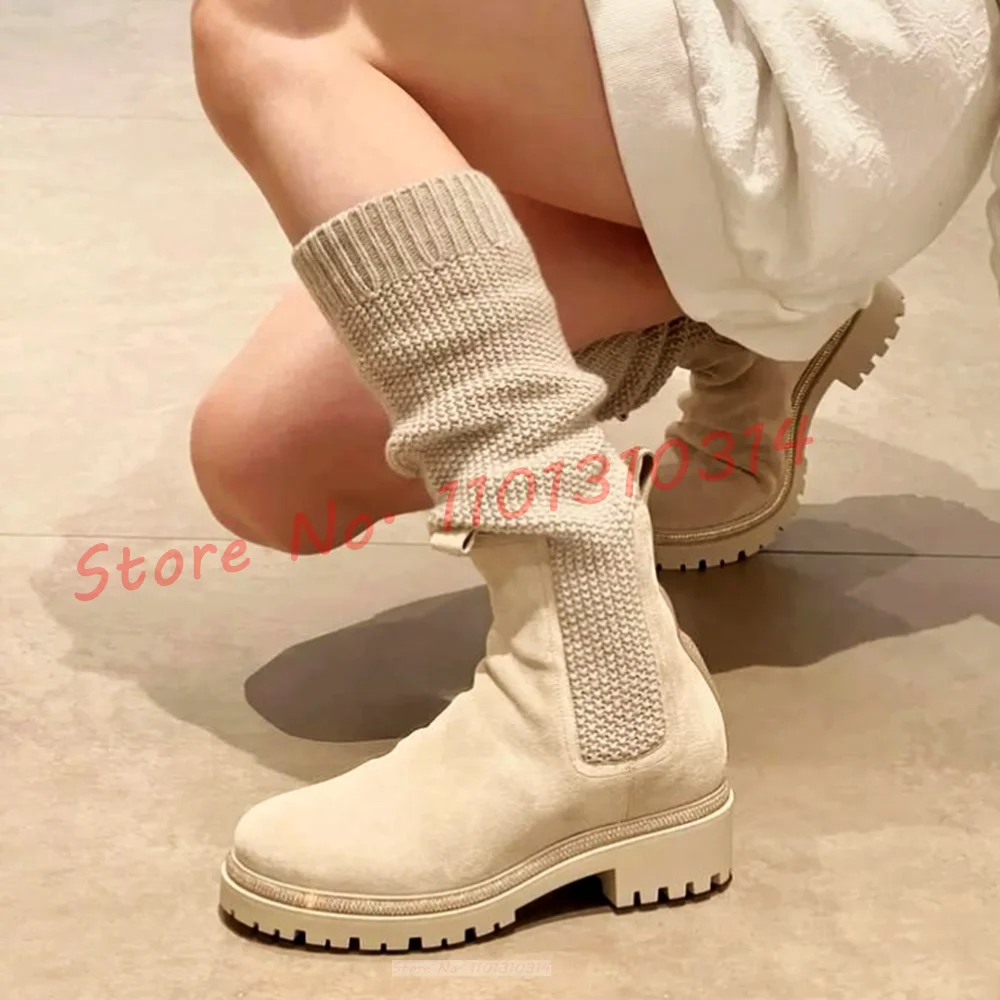 Crystal Trim Knitted Sock Boots Women Luxury Round Toe Suede Chelsea Stretch Boots Streetwear Patchwork Female Mid Calf Shoes
Crystal Trim Knitted Sock Boots Women Luxury Round Toe Suede Chelsea Stretch Boots Streetwear Patchwork Female Mid Calf Shoes