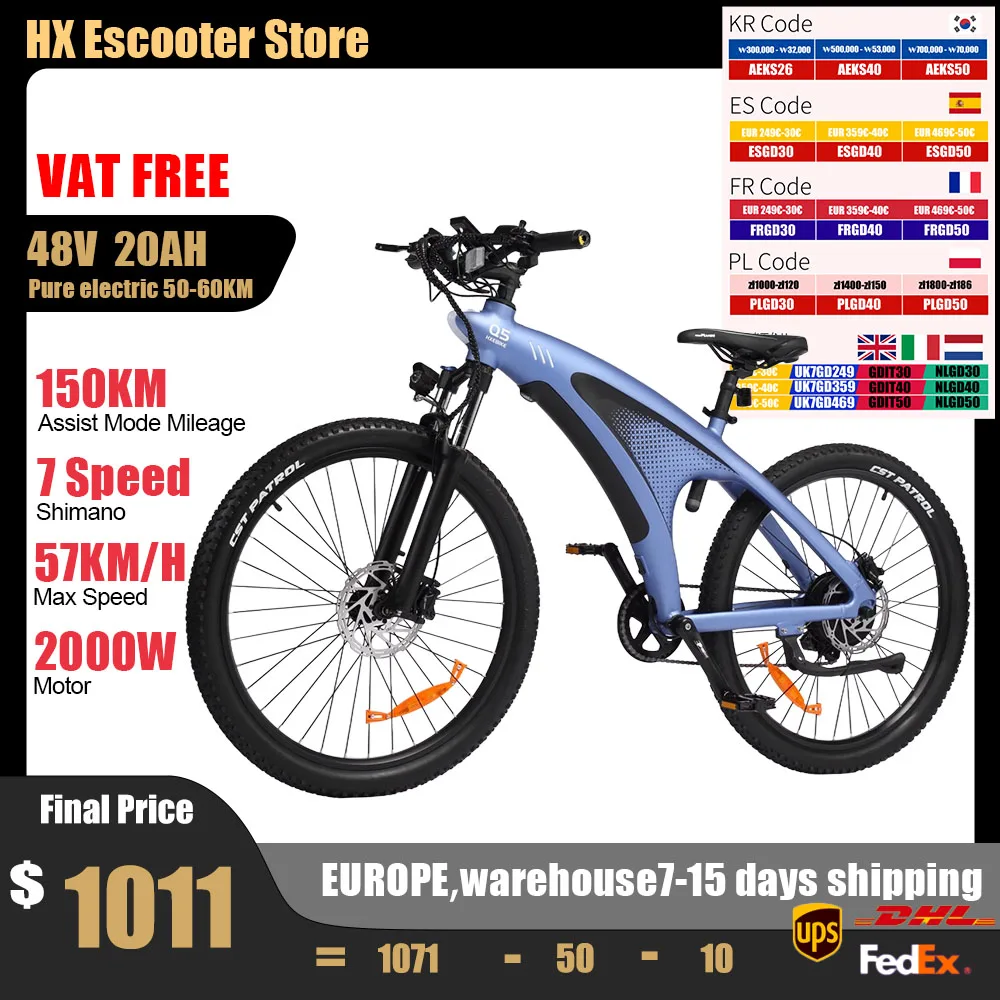 HX Q5 2000 Вт Ebikes 57 км/ч Электрический велосипед 27,5 дюймов Электрический велосипед для взрослых Съемный аккумулятор Электрические электронные велосипеды Горный электровелосипед
HX Q5 2000 Вт Ebikes 57 км/ч Электрический велосипед 27,5 дюймов Электрический велосипед для взрослых Съемный аккумулятор Электрические электронные велосипеды Горный электровелосипед