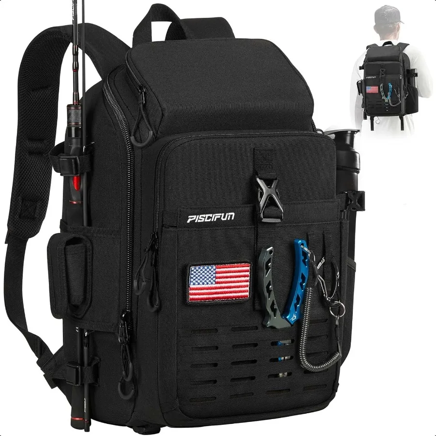 Piscifun Fishing Tackle Backpack with Rod Gear Holder Lightweight Fishing Tackle Storage Bag with Protective Rain Cover
Piscifun Fishing Tackle Backpack with Rod Gear Holder Lightweight Fishing Tackle Storage Bag with Protective Rain Cover