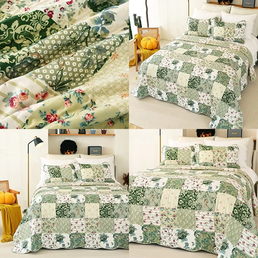 Summer Floral Queen Quilted Bedspread, Romantic Green Quilt Set, Reversible Stitched Bedding Cover All Season, Soft Lightweight
Summer Floral Queen Quilted Bedspread, Romantic Green Quilt Set, Reversible Stitched Bedding Cover All Season, Soft Lightweight