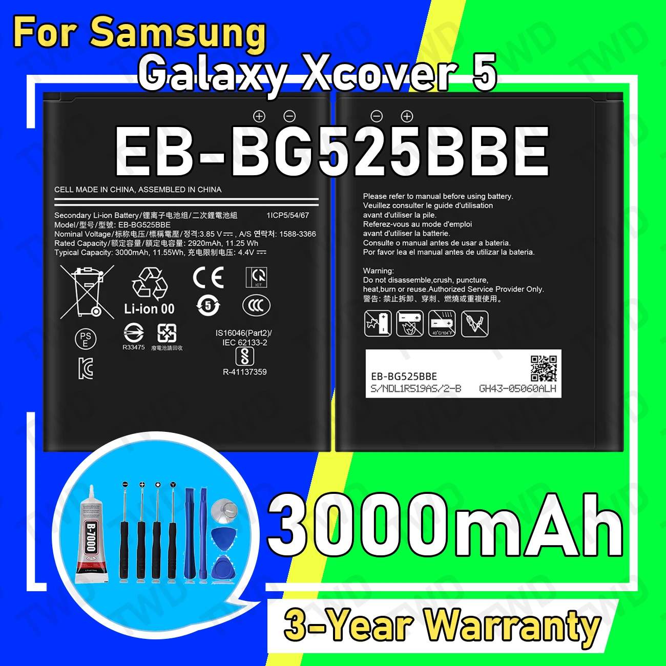 EB-BG525BBE Large capacity 3000mAh Battery For Samsung Galaxy Xcover 5 Batteries New High Quanlity+Free Tools
EB-BG525BBE Large capacity 3000mAh Battery For Samsung Galaxy Xcover 5 Batteries New High Quanlity+Free Tools