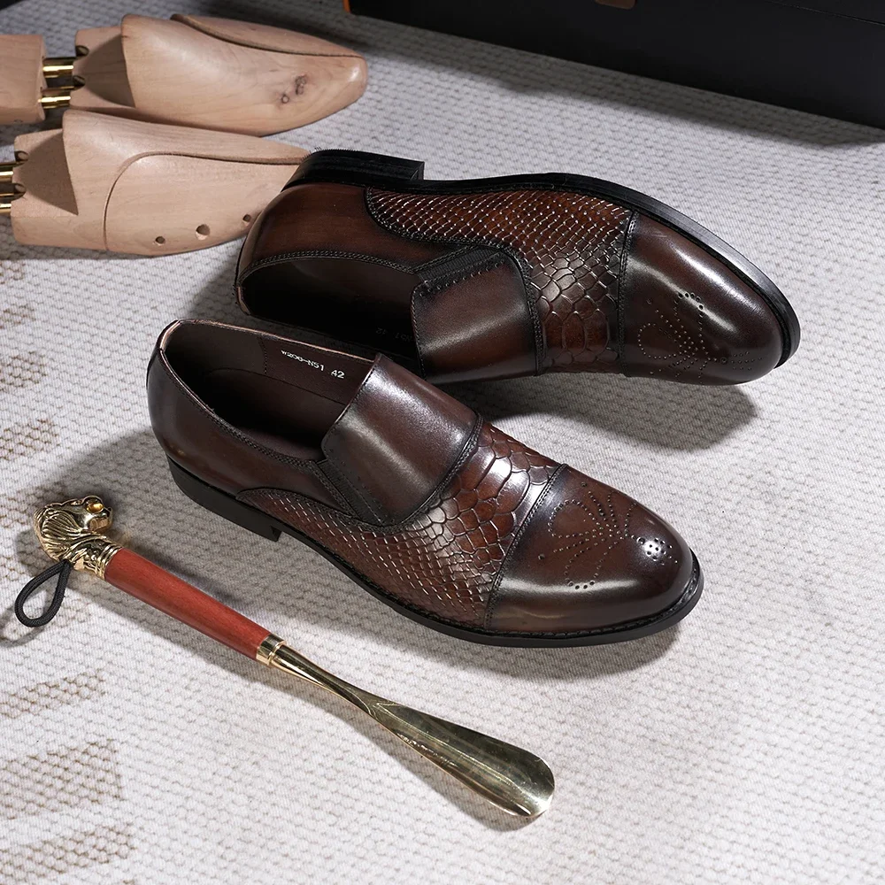 Luxury Men's Genuine Leather Slip-On Loafers Classic Solid Cap Toe Snake Pattern Formal Office Business Dress Shoes
Luxury Men's Genuine Leather Slip-On Loafers Classic Solid Cap Toe Snake Pattern Formal Office Business Dress Shoes