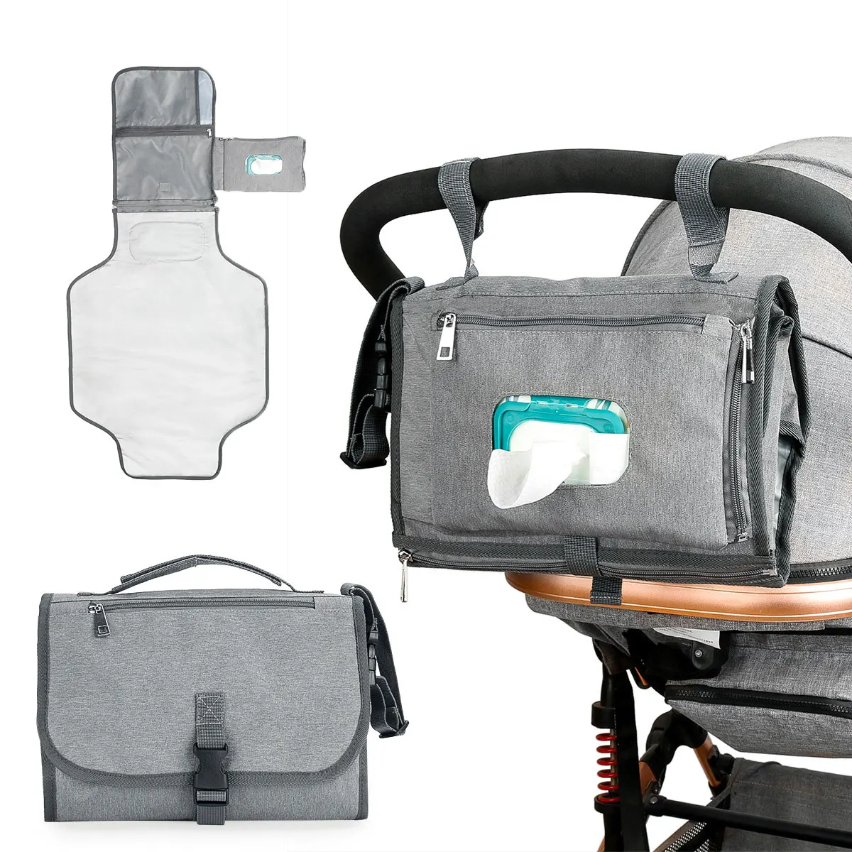 2 in 1 Baby Stroller Bag Gray Portable Waterproof Diaper Changing Pad Travel Outdoor Mat With Wipes Pocket Shoulder Straps
2 in 1 Baby Stroller Bag Gray Portable Waterproof Diaper Changing Pad Travel Outdoor Mat With Wipes Pocket Shoulder Straps