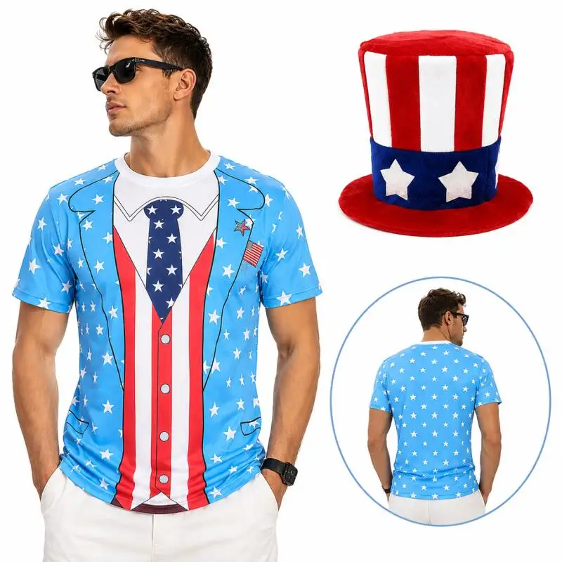 American Flag Print Costume Set T Shirt With Top Hat Patriotic Outfit For Men 4th Of July Independence Day Party Cosplay Clothin
American Flag Print Costume Set T Shirt With Top Hat Patriotic Outfit For Men 4th Of July Independence Day Party Cosplay Clothin