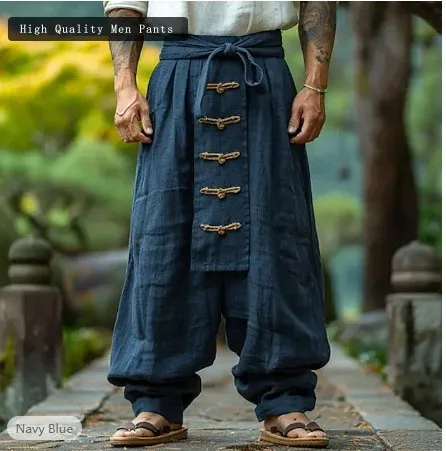 Ethnic Style Casual Cotton Linen Wide Leg Pants Spring Summer New Men's Solid Color Lace-up Baggy Pants Vintage Streetwear Male
Ethnic Style Casual Cotton Linen Wide Leg Pants Spring Summer New Men's Solid Color Lace-up Baggy Pants Vintage Streetwear Male