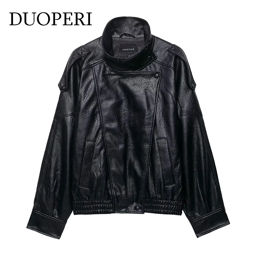 DUOPERI Women's Fashion PU Black Front Zipper Jackets Casual High Neck Long Sleeves Coats Female Elegant Chic Lady Outfits
DUOPERI Women's Fashion PU Black Front Zipper Jackets Casual High Neck Long Sleeves Coats Female Elegant Chic Lady Outfits