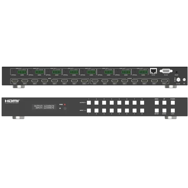 18Gbps 4K60 8x8 HDMI Seamless Matrix with Video Wall Scaling Audio Breakout for Home Theatre System
18Gbps 4K60 8x8 HDMI Seamless Matrix with Video Wall Scaling Audio Breakout for Home Theatre System