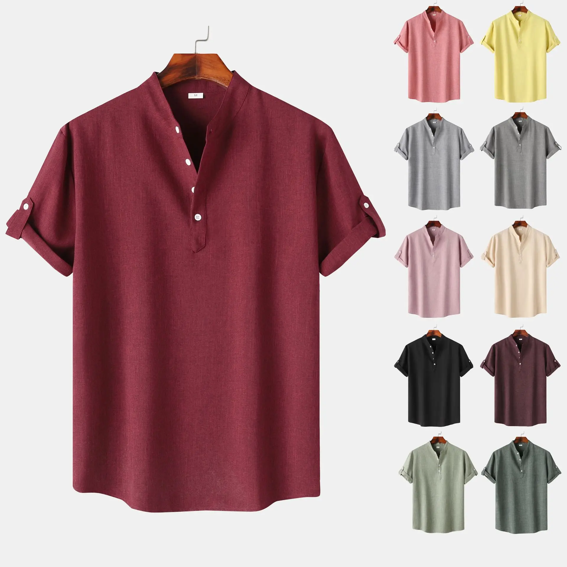 Spring and Autumn New Men's Solid Color Stand Collar Short Sleeve Shirt Men's Slim Shirt
Spring and Autumn New Men's Solid Color Stand Collar Short Sleeve Shirt Men's Slim Shirt