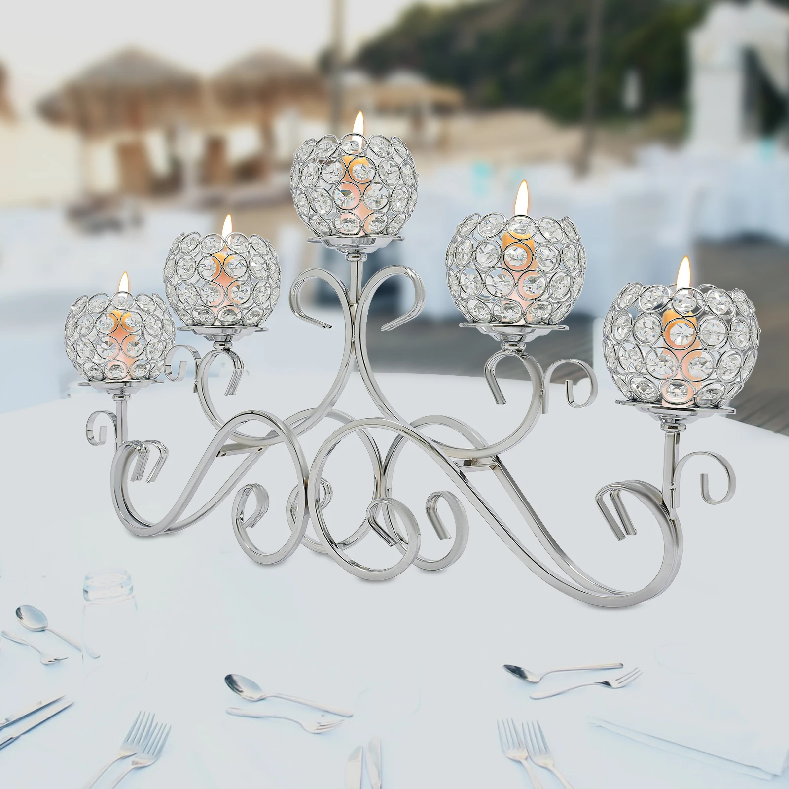 5 Arms 25.2In Crystal Candle Holder, Silver Modern Candelabra for Table Centerpiece, Iron Base W/ K9 Crystal, Wedding Home Decor
5 Arms 25.2In Crystal Candle Holder, Silver Modern Candelabra for Table Centerpiece, Iron Base W/ K9 Crystal, Wedding Home Decor