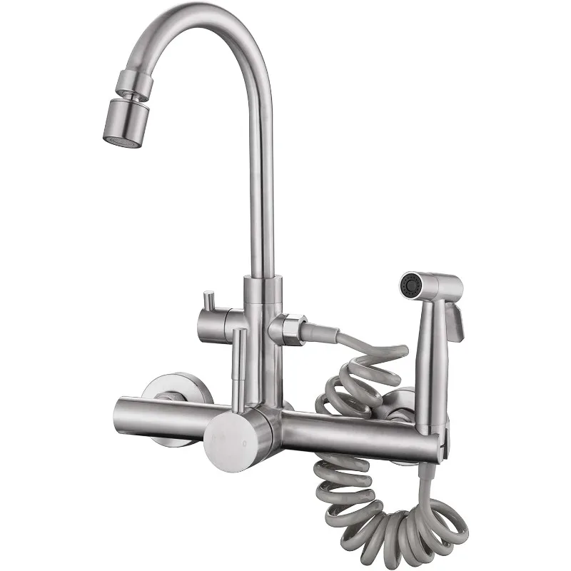 Wall-mounted Kitchen Faucet 8-inch Faucet Brush Nickel Kitchen Faucet, Rotating 360° Spout Wall Faucet
Wall-mounted Kitchen Faucet 8-inch Faucet Brush Nickel Kitchen Faucet, Rotating 360° Spout Wall Faucet