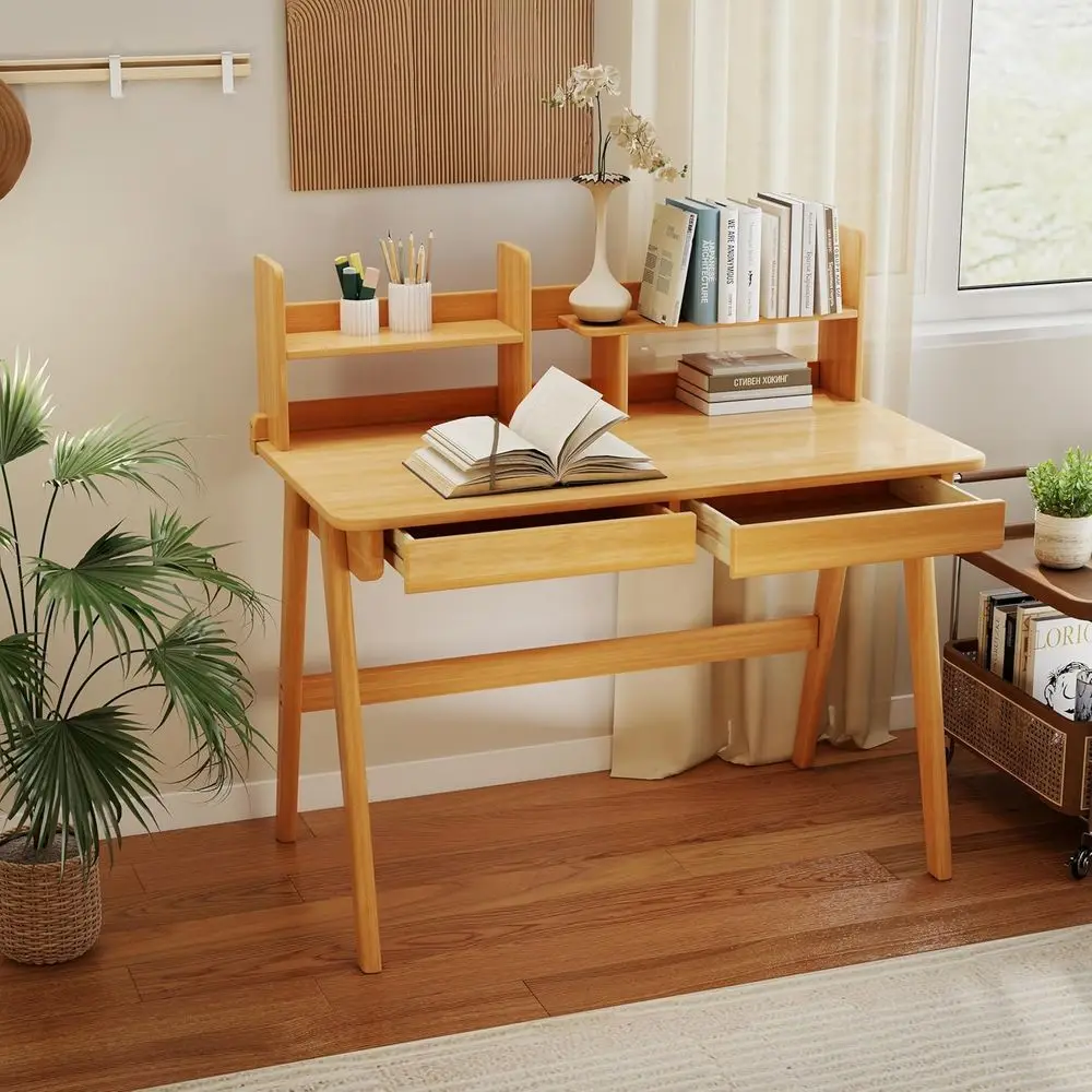 39.4 Natural Solid Wood Desk with Two Drawers, Ideal for Small Study or Bedroom Office Space
39.4 Natural Solid Wood Desk with Two Drawers, Ideal for Small Study or Bedroom Office Space