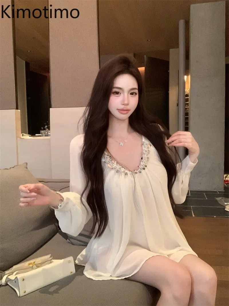 Kimotimo Luxury Sequin V-neck Long Sleeved Chiffon Shirt 2025 New Apricot Loose Temperament Folds Top Fairy Versatile Blouses
Kimotimo Luxury Sequin V-neck Long Sleeved Chiffon Shirt 2025 New Apricot Loose Temperament Folds Top Fairy Versatile Blouses