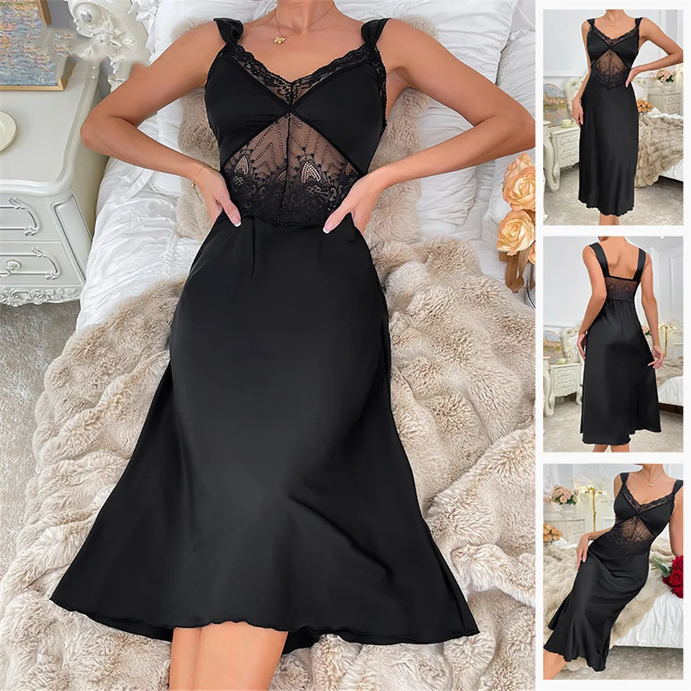 Women's Elegant Hollow Out Lace Satin Long Nightdress Slim Sexy Backless Strap Sleepdress Loungewear
Women's Elegant Hollow Out Lace Satin Long Nightdress Slim Sexy Backless Strap Sleepdress Loungewear