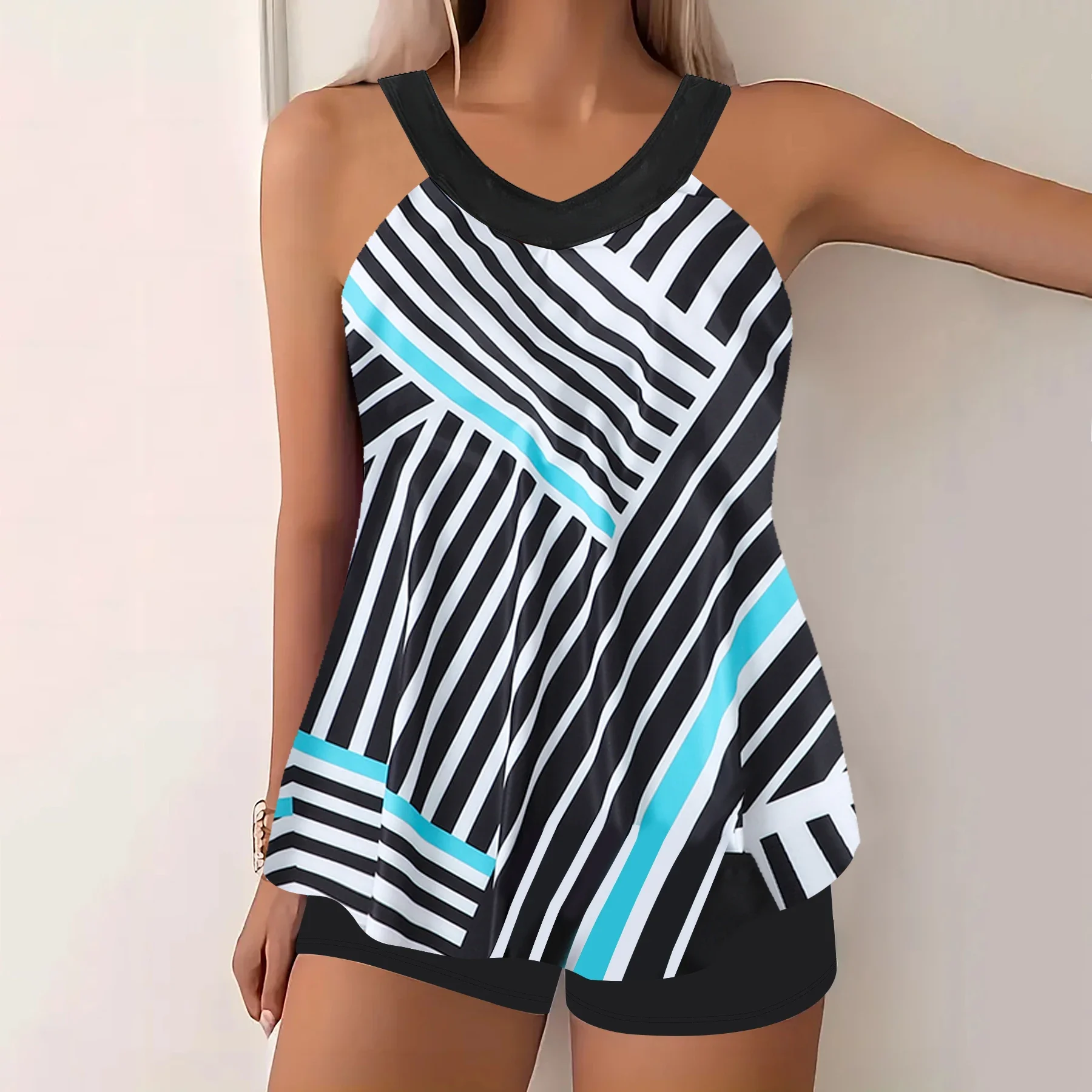Floral Print Patchwork Black 2 Piece Set Tankini, Round Neck High Waist Stretchy Swimsuits, Women's Summer Bikini Beachwear
Floral Print Patchwork Black 2 Piece Set Tankini, Round Neck High Waist Stretchy Swimsuits, Women's Summer Bikini Beachwear
