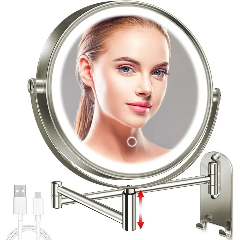 9" Wall Mounted Lighted Makeup Mirror, 3000mAh Rechargeable Double Sided 1X/10X Magnifying Mirror with Hook
9" Wall Mounted Lighted Makeup Mirror, 3000mAh Rechargeable Double Sided 1X/10X Magnifying Mirror with Hook