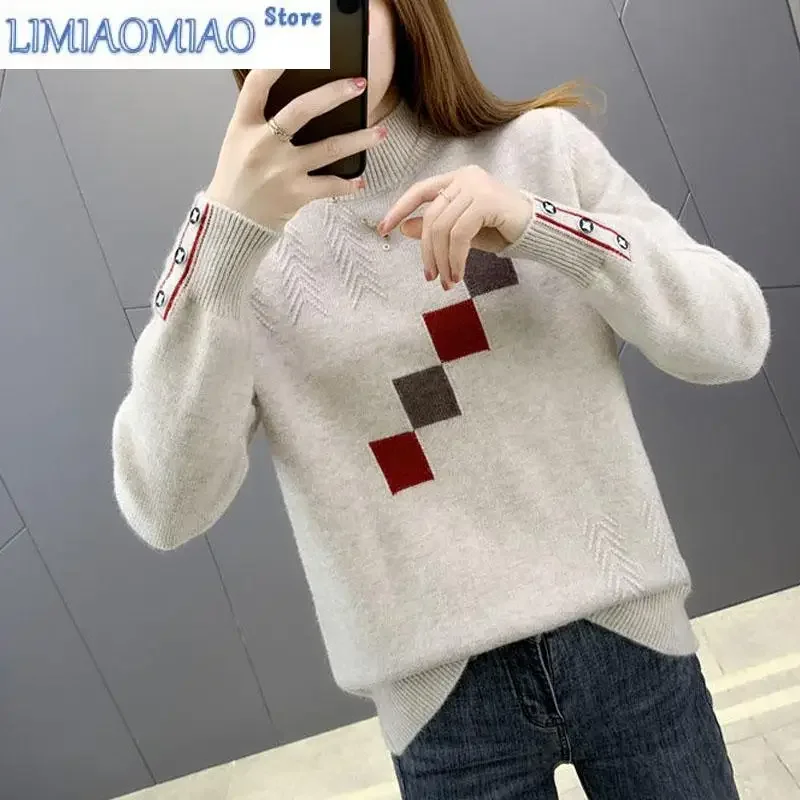 Autumn and Winter Fashion Trends Korean Edition Half High Neck Versatile Loose and Simple Color Matching Women's Knitted Sweater
Autumn and Winter Fashion Trends Korean Edition Half High Neck Versatile Loose and Simple Color Matching Women's Knitted Sweater