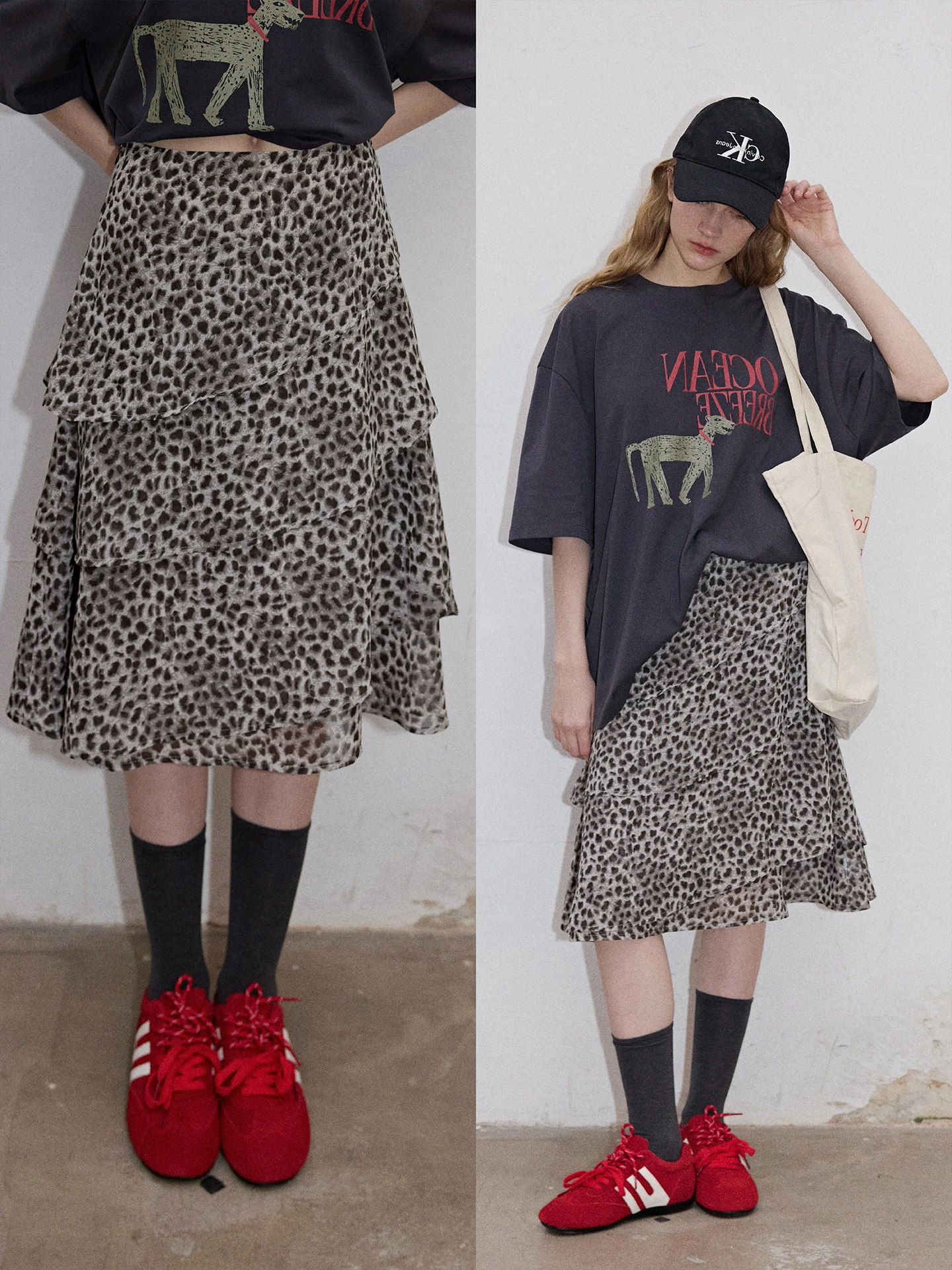 Vintage High Waist A-Line Skirt Women's Summer Slimming Leopard Print Asymmetrical Hemline Cake Skirt by Guiruo
Vintage High Waist A-Line Skirt Women's Summer Slimming Leopard Print Asymmetrical Hemline Cake Skirt by Guiruo