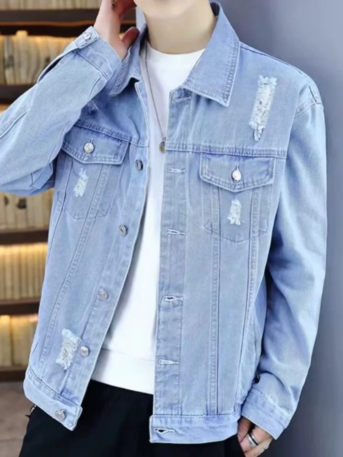 Washed Denim Jacket Men's Spring Autumn Casual Style Collared Jeans Jacket Boys' Outerwear Fashionable Windproof Long Sleeve
Washed Denim Jacket Men's Spring Autumn Casual Style Collared Jeans Jacket Boys' Outerwear Fashionable Windproof Long Sleeve