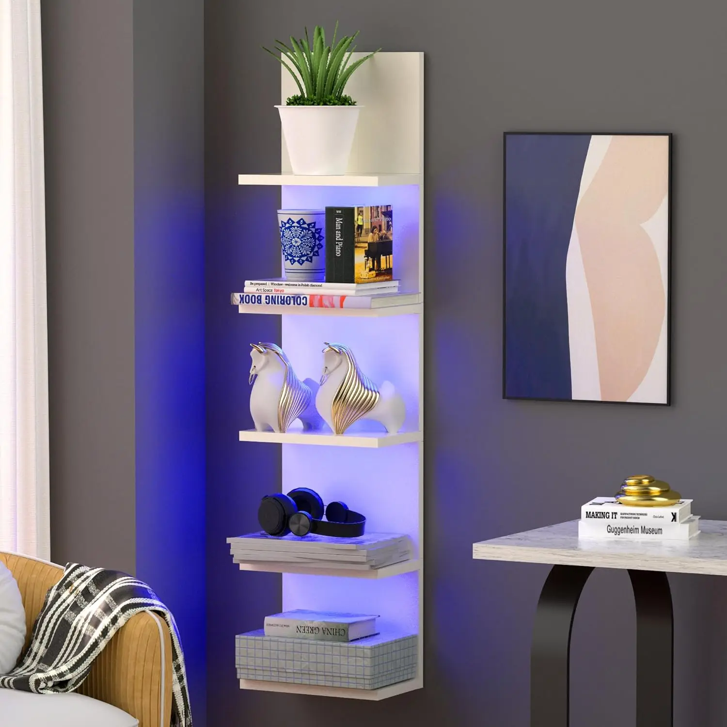 5 Tier Wall Shelf with Light, Modern Wall Mount Lack Shelf, Vertical Column Shelf Floating Storage
5 Tier Wall Shelf with Light, Modern Wall Mount Lack Shelf, Vertical Column Shelf Floating Storage
