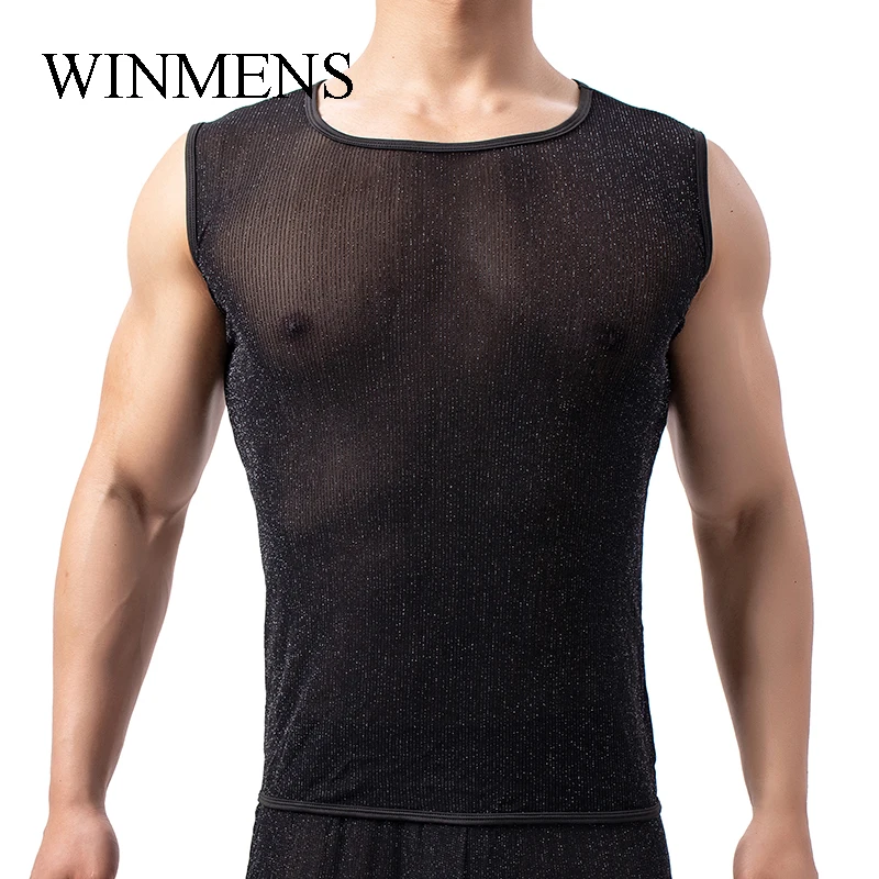 Adult Men's Sleeveless Underwear Sequins Mesh See Through Tank Tops Super Thin Elastic Youth Vest O-neck Solid Slim Fit Singlets 
Adult Men's Sleeveless Underwear Sequins Mesh See Through Tank Tops Super Thin Elastic Youth Vest O-neck Solid Slim Fit Singlets