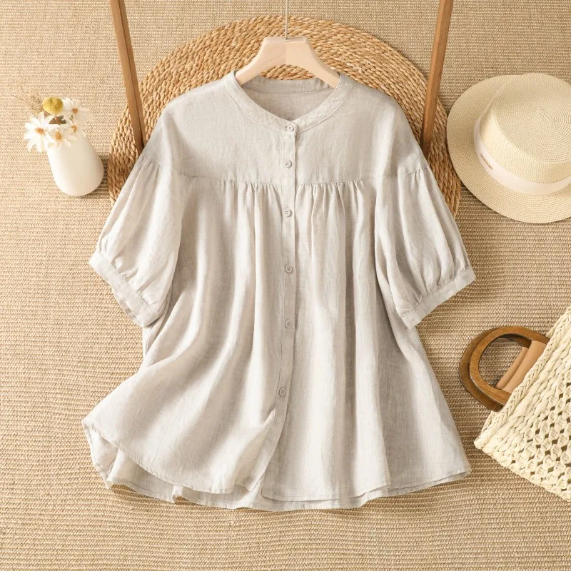 Summer Fashionable Ladies Shirt Large Size Casual Style Cotton Linen Short Sleeve round Neck Single Button Closure Color
Summer Fashionable Ladies Shirt Large Size Casual Style Cotton Linen Short Sleeve round Neck Single Button Closure Color