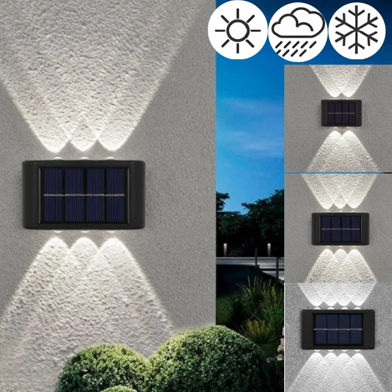 Наружные солнечные светодиодные настенные светильники Водонепроницаемые светодиодные солнечные лампы вверх и вниз Светящееся освещение для сада, балкона, двора, уличного декора, лампы 
Наружные солнечные светодиодные настенные светильники Водонепроницаемые светодиодные солнечные лампы вверх и вниз Светящееся освещение для сада, балкона, двора, уличного декора, лампы