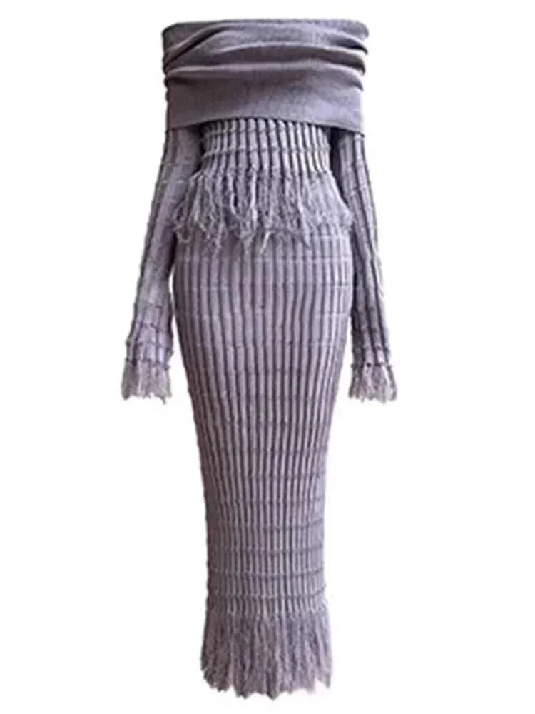 Fashion Purple Knitted 2 Piece Set Women Slach Neck Tassel Long Sleeves Sweater High Waist Knitted Skirt Suit Autumn 46S8
Fashion Purple Knitted 2 Piece Set Women Slach Neck Tassel Long Sleeves Sweater High Waist Knitted Skirt Suit Autumn 46S8