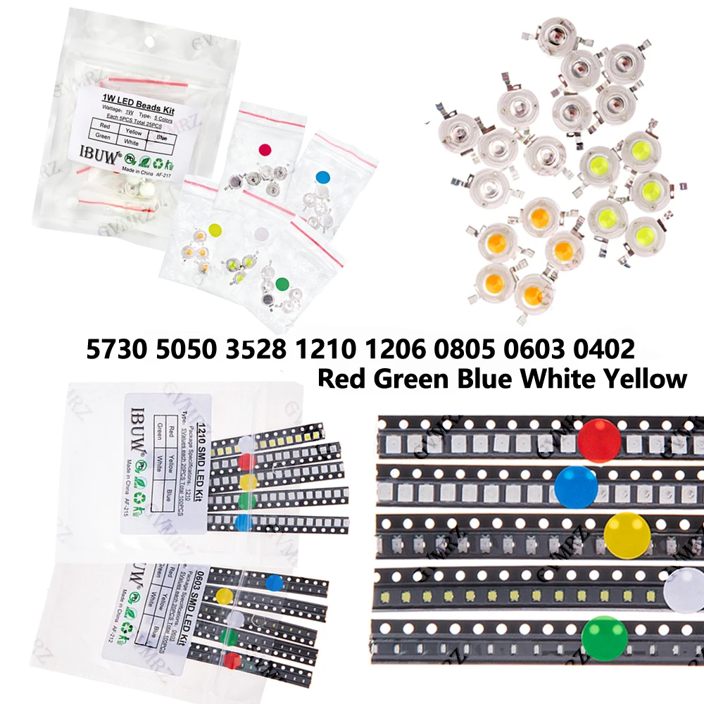 100pcs Green Blue White 5colors Each 20pcs 5730 5050 3528 1210 1206 0805 0603 0402 SMD LED Diode Kit Red Yellow
100pcs Green Blue White 5colors Each 20pcs 5730 5050 3528 1210 1206 0805 0603 0402 SMD LED Diode Kit Red Yellow